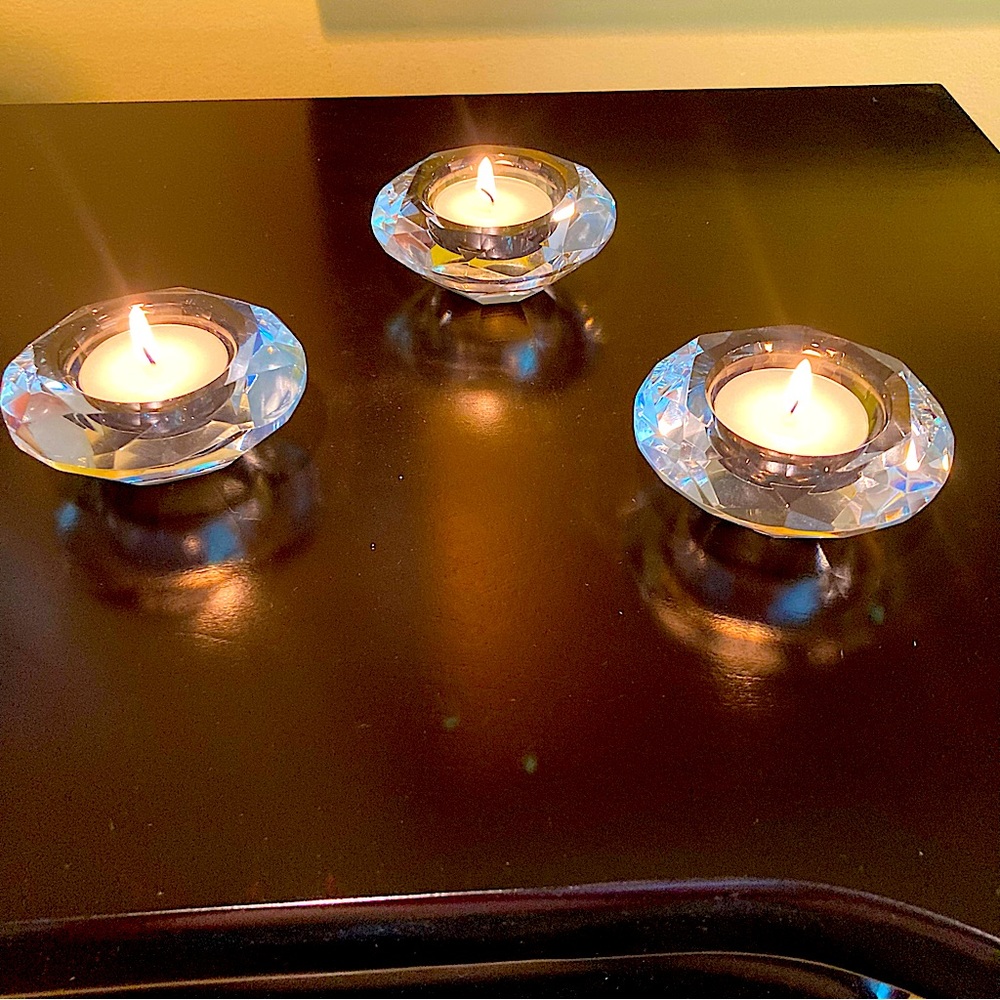 NWOT Set of 3 Crystal Glass Tea-light Holder. - Picture 2 of 6